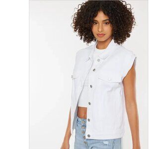 NWT KanCan White Denim Vest Cotton Oversized Small